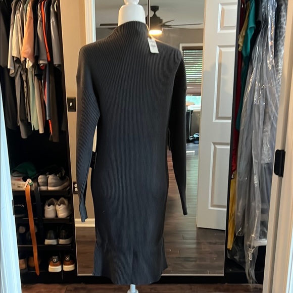 (2 for $25) Gray Sweater Dress with Mock Neck and an Exaggerated Bishop Sleeves - Picture 2 of 5